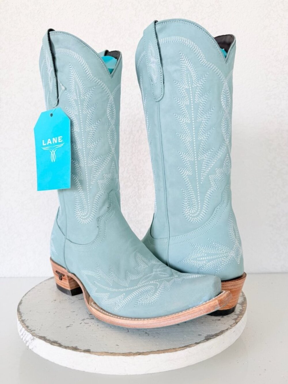 Lane LEXINGTON Powder Blue Cowboy Boots Womens 10 Western Cowgirl Snip Toe Tall